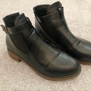 Black Ankle Boots With Velcro Buckle Around Ankle